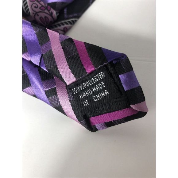 Bruno‎ Piattelli  Abstract Black Purple Handmade Tie Retro Necktie 58” - Picture 4 of 4